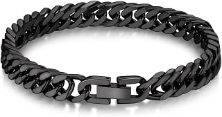 Bandmax Men's Bracelet Stainless Steel Curb Bracelet 6/8/12/17 mm Solid Cuban Link Bracelet 19/21/23 cm Heavy Curb Chain Bracelet with Folding Clasp Men's Bangle Jewellery for Birthday Father's Day
