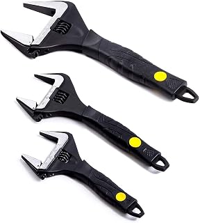 Sharp-tec Adjustable Spanner Set, Wide Jaw Opening Adjustable Wrench, Heavy-Duty Plumbing Tools for Plumbers, 6''+8''+12'', Black, chrome
