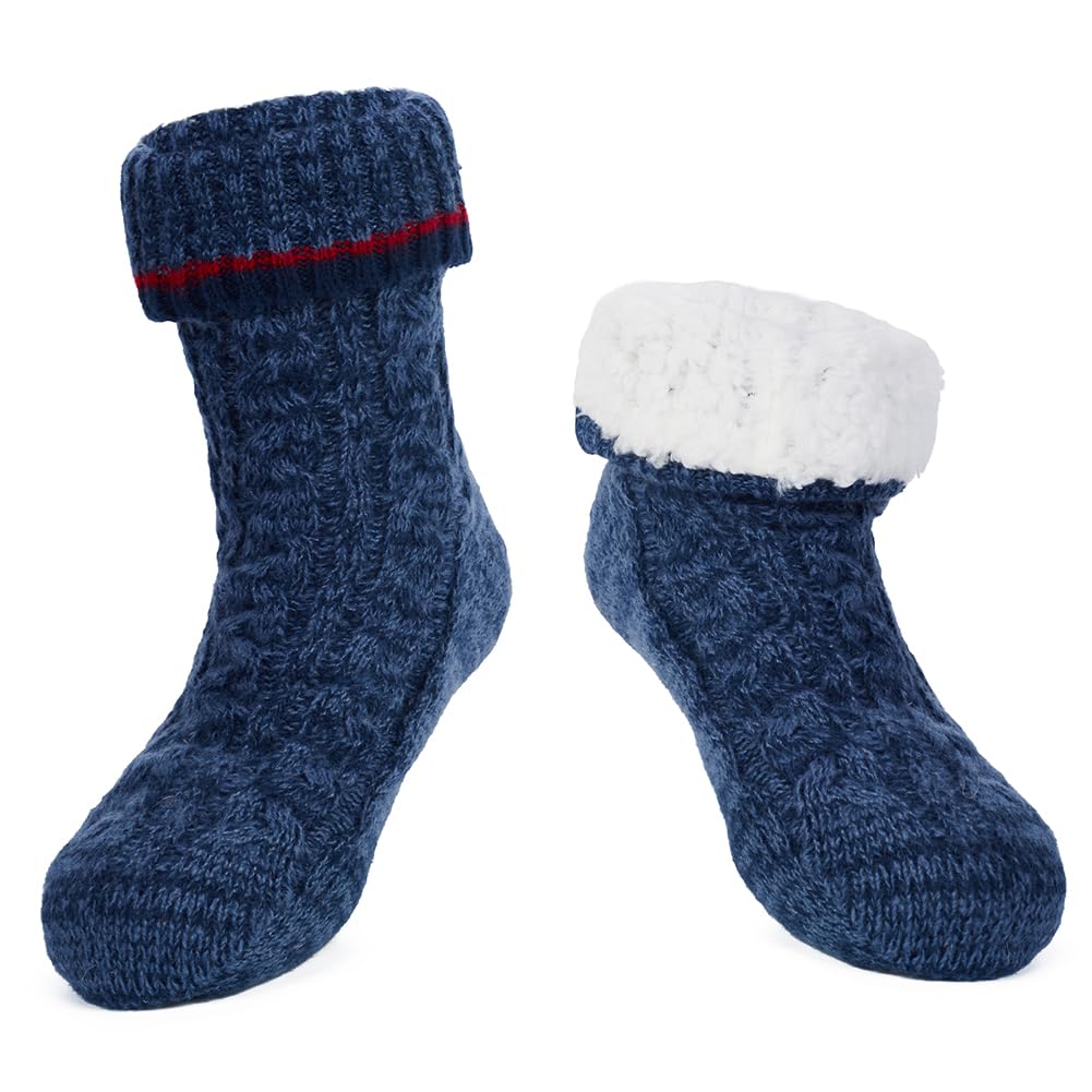 LEMZONE Men's Warm Slipper Socks Non Slip Thick Fleece Grip Cabin Socks
