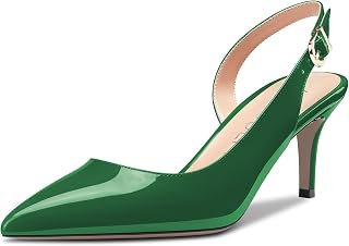 HDEUOLM Women's Needle Low Kitten Heel Pointed Toe Slip-on Slingback Pumps Cute Dress Classic 6.5 CM Heels