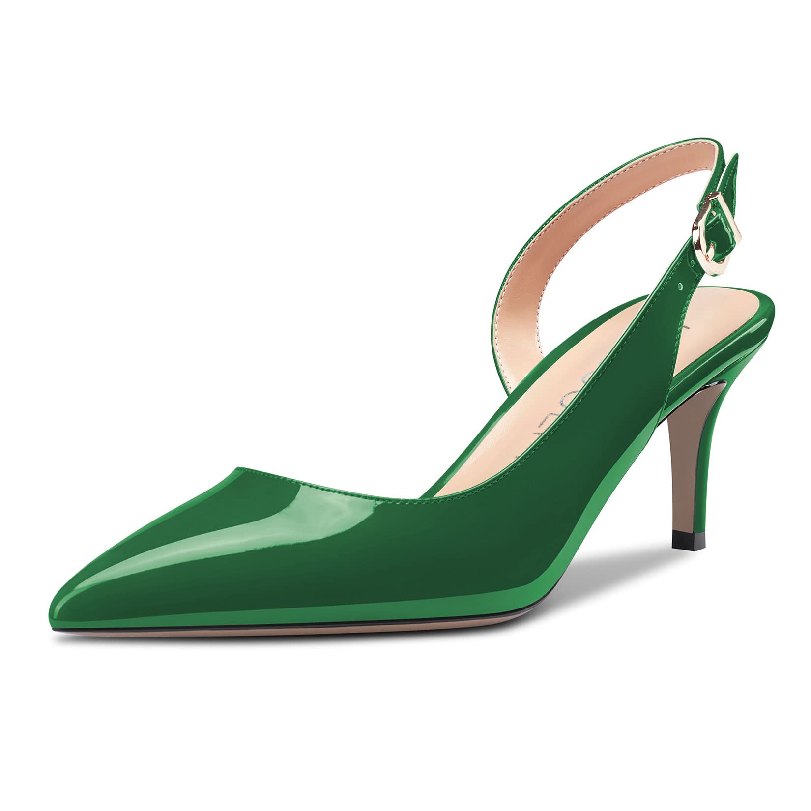 HDEUOLM Women's Needle Low Kitten Heel Pointed Toe Slip-on Slingback Pumps Cute 