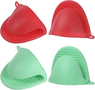 Generic 4 Mini Silicone Oven Gloves, 110 x 85 x 70 mm, Small Heat Resistant Rubber Gloves for Air Fryer for Kitchen and Baking, Red Nordic Green
