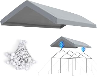 ADVANCE OUTDOOR 10x20 ft Carport Replacement Top Cover, Heavy Duty Waterproof & UV Protected, Easy Installation with Ball Bungees, Gray, Roof Only