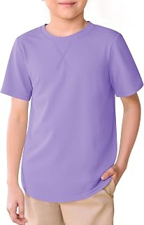 Haloumoning Boys Short Sleeve Shirts Kids Summer Crewneck Curve Hem Tunic Tops Basic tees 5-14 Years