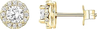 PAVOI 14K Gold Plated 925 Sterling Silver Post Brilliant Round Faux Diamond Halo Earrings - Premium Cubic Zirconia
