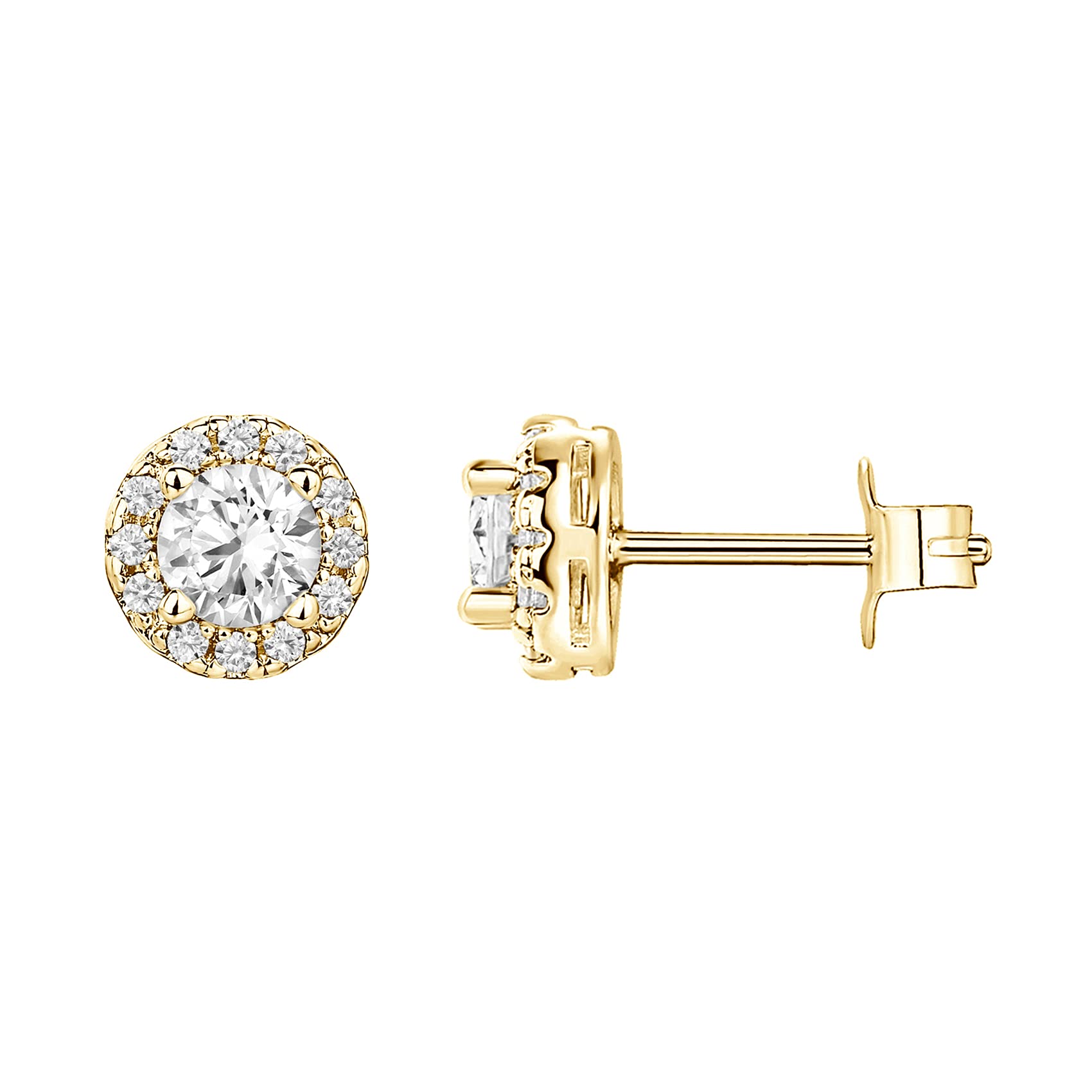 PAVOI 14K Gold Plated 925 Sterling Silver Post Brilliant Round Faux Diamond Halo