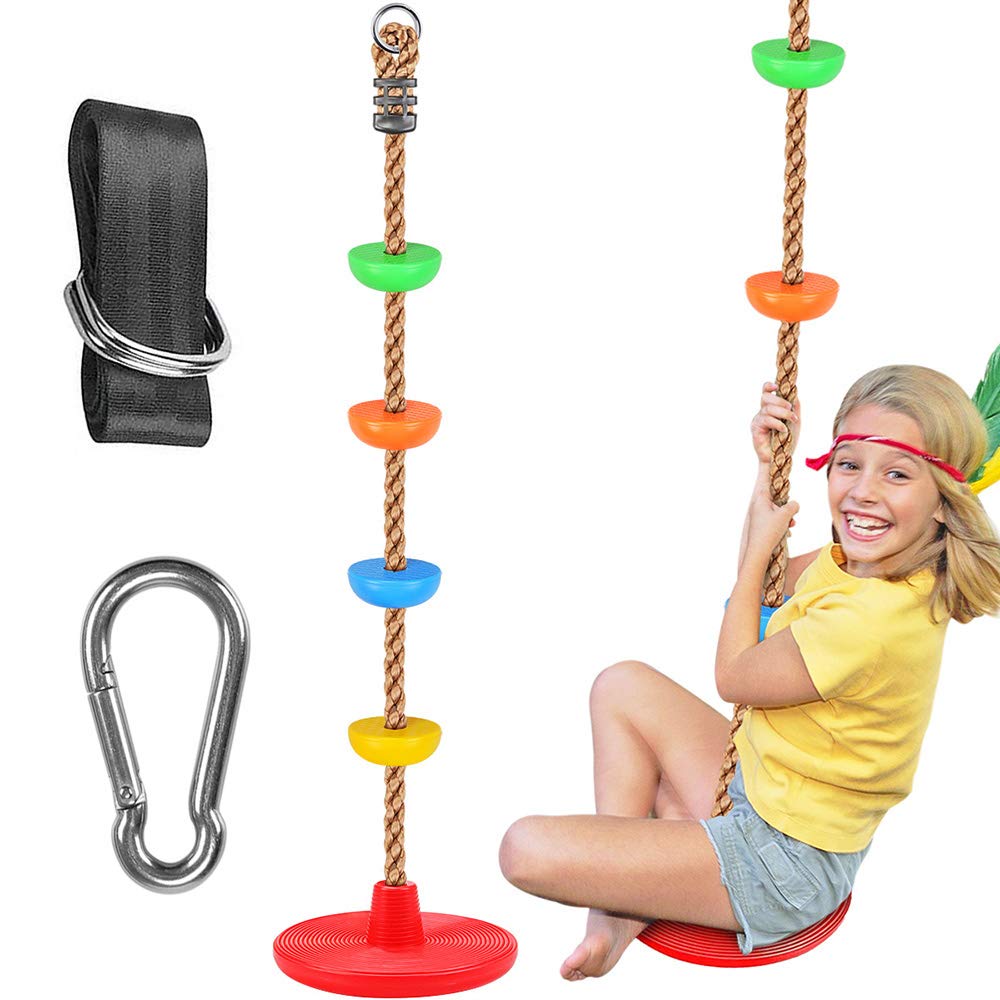 WAREMAID Climbing Rope Tree Swing with Platforms and Disc Swings Seat, Outdoor B