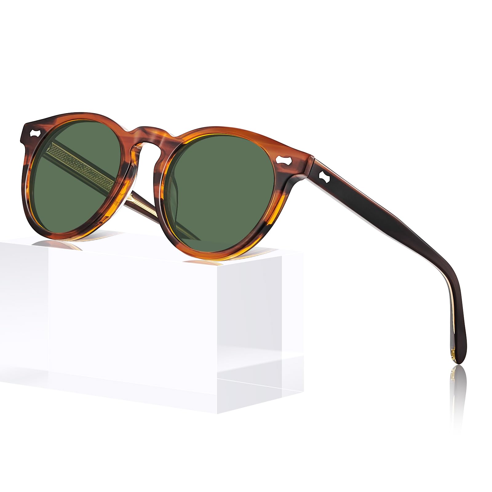 CARFIA Acetate Polarized Sunglasses for Men Retro Round Shades UV400 CA5506