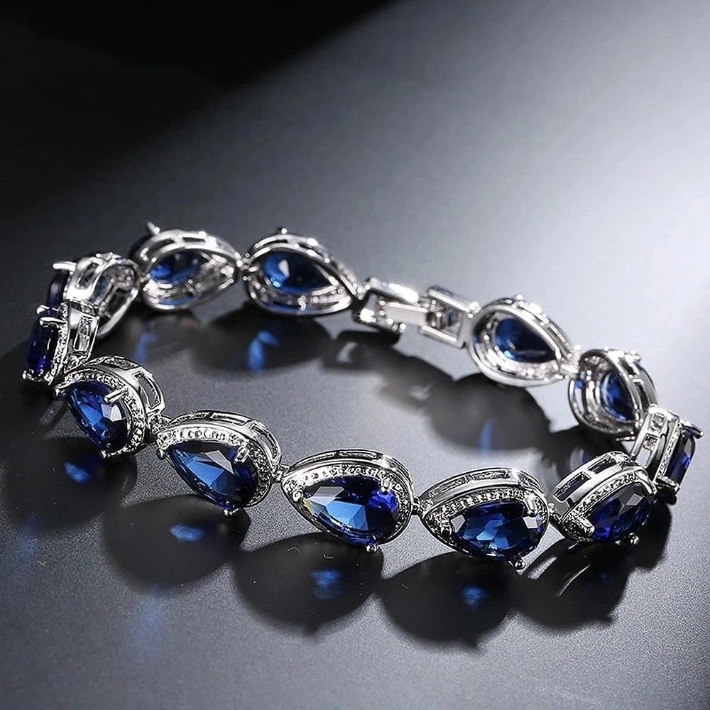 Silver Color Water Drop Shape Cubic Zirconia 10 Colors Bracelet for Women Fashio