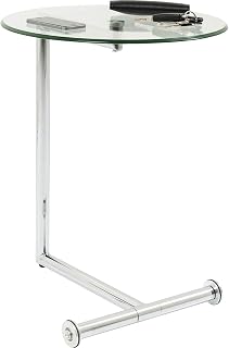 Kare Design Beistelltisch Easy Living, Chrom, Rund, 46cm Durchmesser, rollbar, Laptoptisch, Nachttisch, Wohnzimmertisch, Glas Tischplatte, Stahlgestell, 63x46x46 cm (H/B/T)