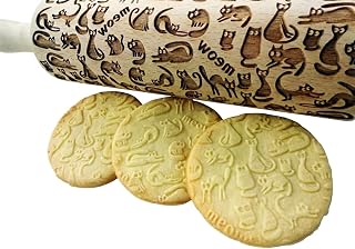Meow Cats Embossing Rolling pin. Wooden Embossing Rolling pin with Cats. Gift for Cat Lovers. Laser Cut Embossed Dough Roller for Embossed Cookies or Pottery by Algis Crafts