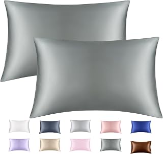 Satin Pillowcase Set of 2 Soft Silky Pillowcases for Women Hair and Skin, Silk Satin Pillowcase with Envelope Closure (Dark Grey, 20x26 Inches)