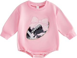 Newborn Girl Football Outfit Camo Baby Romper Bow Sweatshirt Bodysuit Cute Long Sleeve Game Day Clothes