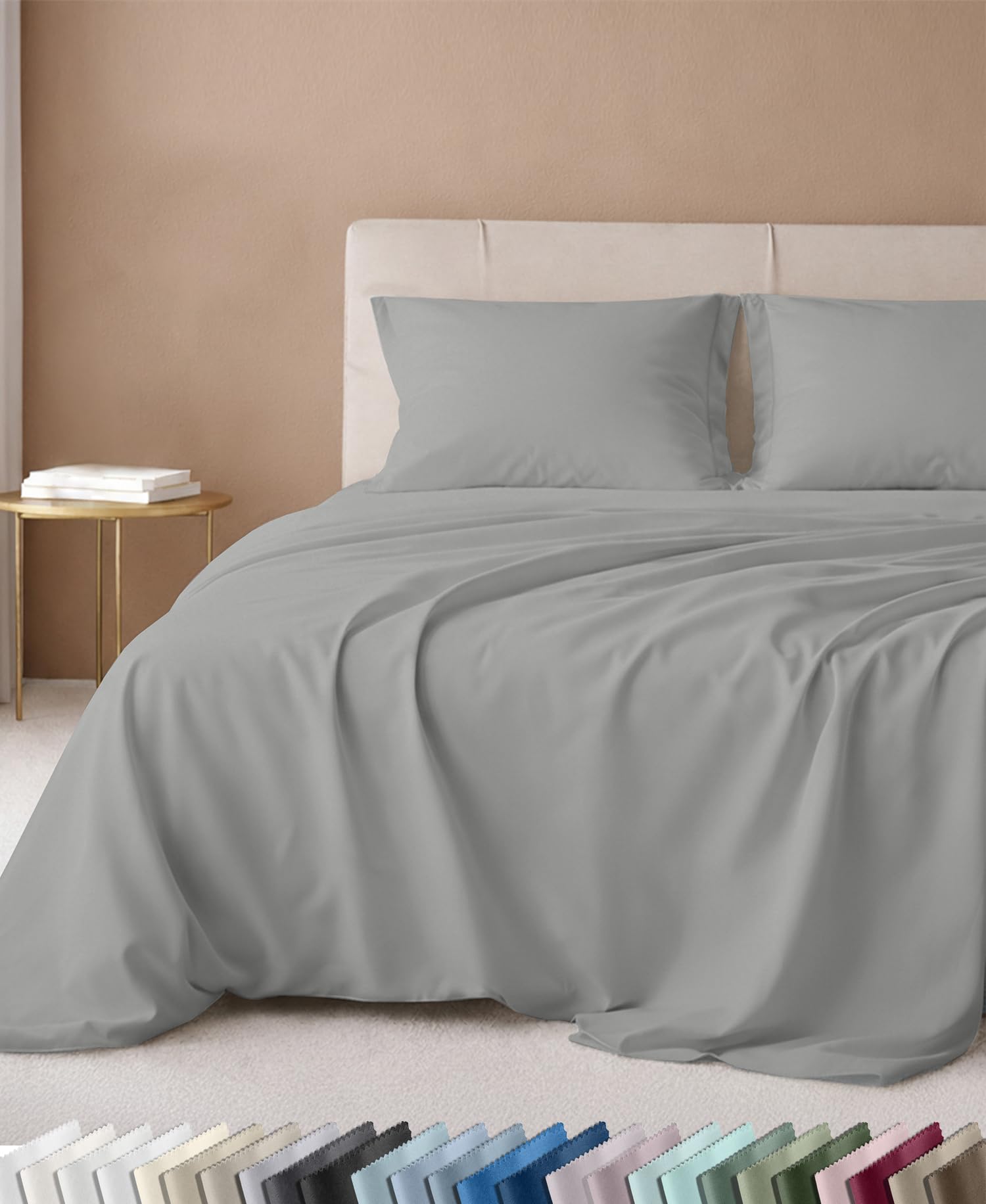 California Design Den 600 Thread Count King Size Bed Sheets Set, Light Grey