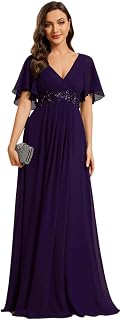Ever-Pretty Long V-Neck Ruffle Sleeve Evening Dress