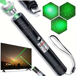 Damflew Green Laser Pointer, USB-A Charging, Laser Beam with Starry-Sky Cap | Starry-Sky Patterns, Switch to a Single-Point Beam, for Hiking, Presentations Outdoor