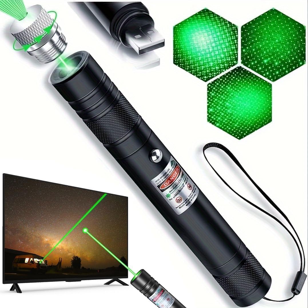 Damflew Green Laser Pointer, USB-A Charging, Laser Beam with Starry-Sky Cap | St