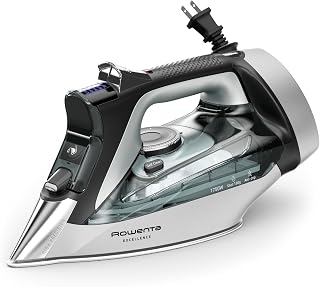 Rowenta Focus Excellence Steam Iron for Clothes, 1750W, Cordreel, DW5432 | Stainless Steel Soleplate Steam Iron for Clothes, 400+ Microsteam Holes, Powerful steam, LED Display, 1750 W Ironing Clothes