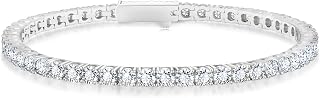 KRKC&CO Tennis Bracelet, Zirconia, Men's Bracelet, 0.12/0.16/0.20 inches (3/4/5 mm), Hypoallergenic, CZ Diamond, White Gold Plated, Sparkling, Bracelet, Hip Hop, B-Style, Street Accessory, Unisex