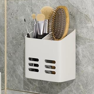 Wall Hanging Shelf Plastic Makeup Organizer Bathroom Sticker Shelf for Home Bathroom Decoration (White)