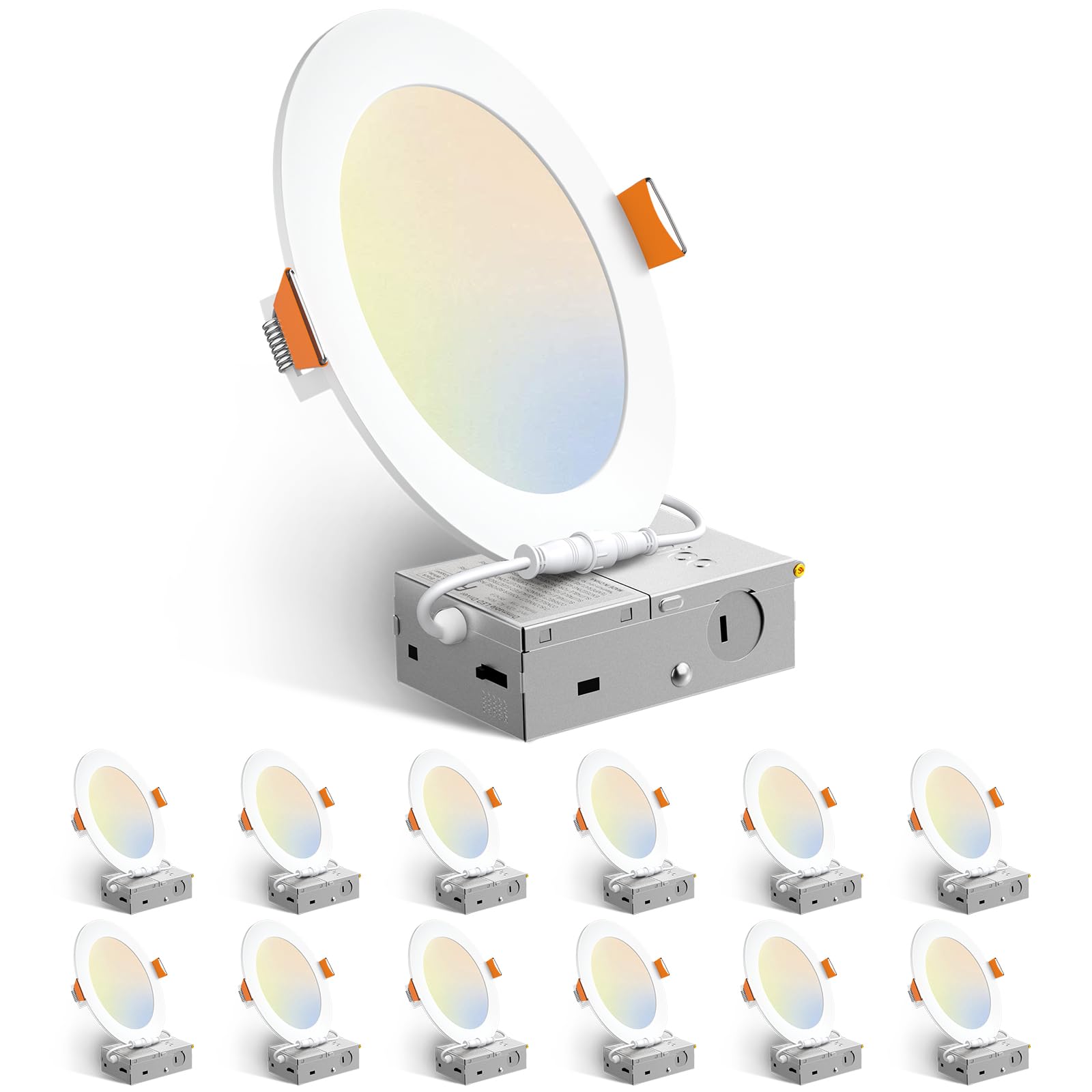 Amico 12 Pack 6 Inch LED Recessed Lighting, Canless Wafer Downlight, White | 5CC