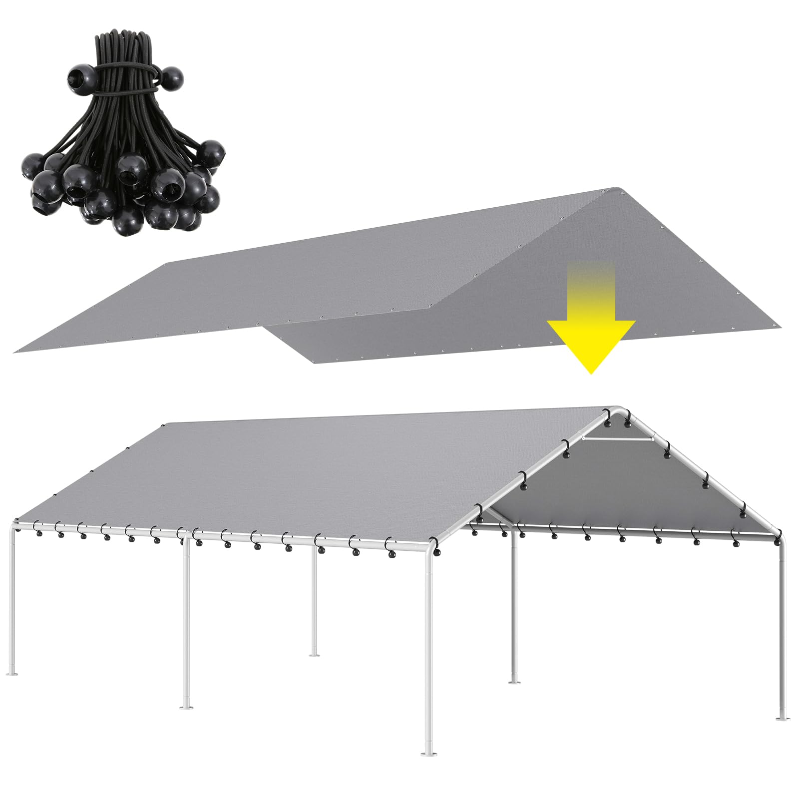 DWALE 10 x 20 Ft Carport,Replacement Canopy Cover Garage Top Tent Shelter Tarp,G