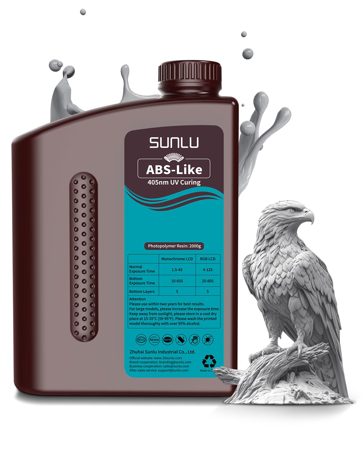 SUNLU 2KG ABS Like 3D Printer Resin, 405nm UV Curing Photopolymer Rapid 3D Resin