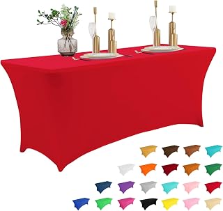 IVAPUPU 8FT Table Cloth for Rectangular Spandex Red Table Cover