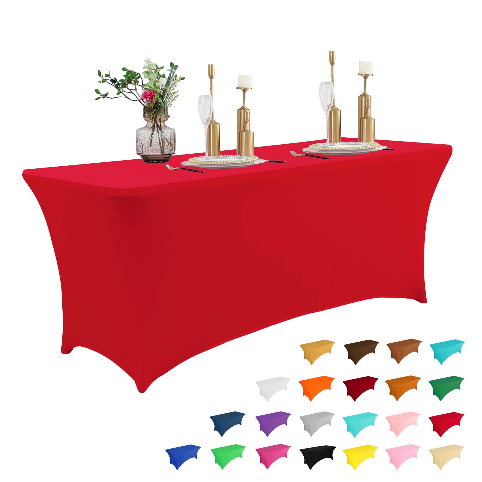 IVAPUPU 8FT Table Cloth for Rectangular Spandex Red Table Cover
