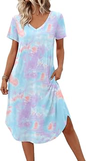 Ekouaer Women's Nightgown Bamboo Viscose Sleepshirt Short Sleeve Long Gown
