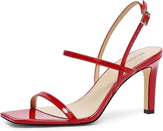 Modatope Red Sandals for Women Open Toe Strappy Sandals Heels Ankle Strap Heels Sandals Size 8
