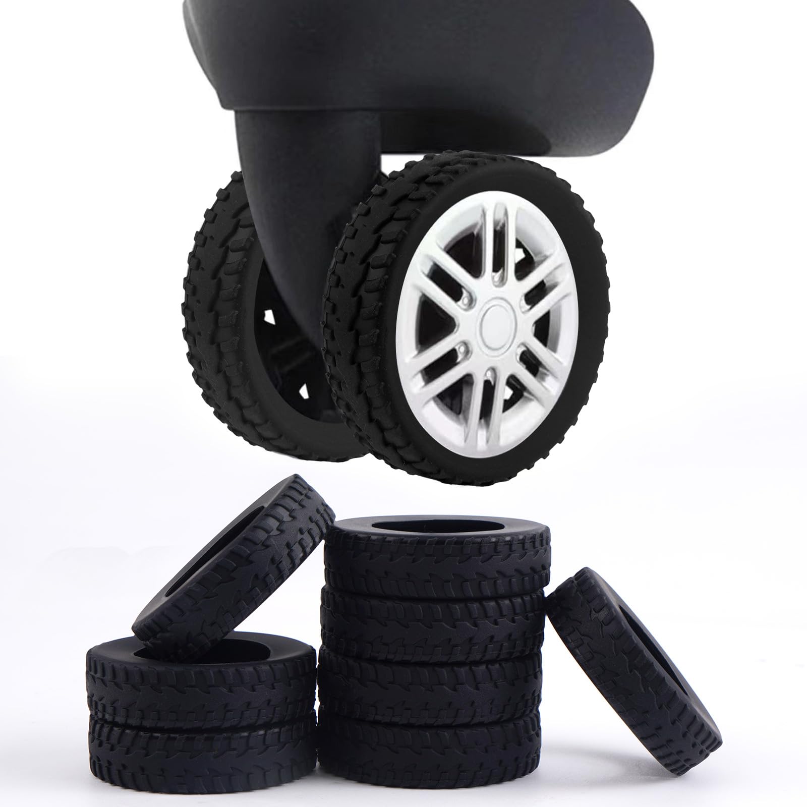 8 Pcs Silicone Luggage Wheel Covers for Most 8 Spinner Luggage Suitcases, Black,