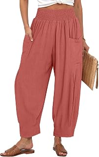 TARSE Boho Linen Pants for Women Summer Casual Loose High Waist Harem Lounge Beach Travel Vacation Pants