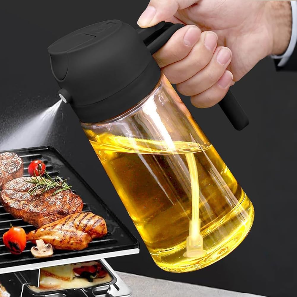 Oil Spray Bottle, 2 in 1 Oil Dispenser and Oil Sprayer, 16oz Glass Olive Oil Bot