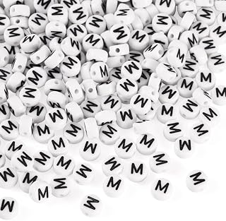 500pcs Flat Round Acrylic Alphabet Beads Opaque White Spacer Beads for Friendship Bracelet Necklace Earring Jewelry DIY Crafts 7x4mm Letter M