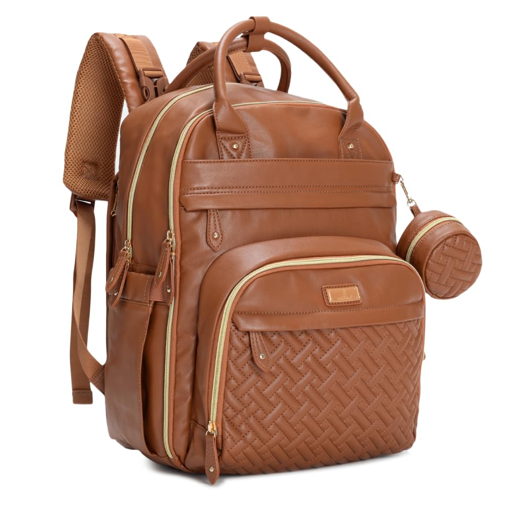 BabbleRoo Leather Diaper Bag Backpack - Baby Essentials Travel Baby Bag, Multi f
