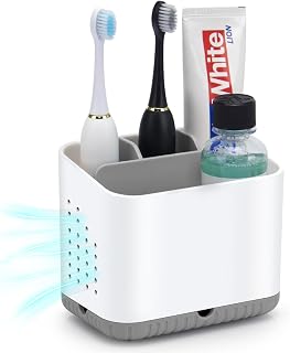 toprance Toothbrush Holder Anti-slip Electric Toothbrush Holder For Bathroom Countertop, 4 Compartments Detachable Toothbrush Caddy With Drainage For Family