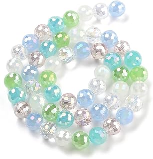 50pcs 8mm Electroplated Faceted Glass Round Beads Loose Spacer Beads for DIY Friendship Bracelets Earrings Necklace Jewelry Crafts Mixed Color Supplies
