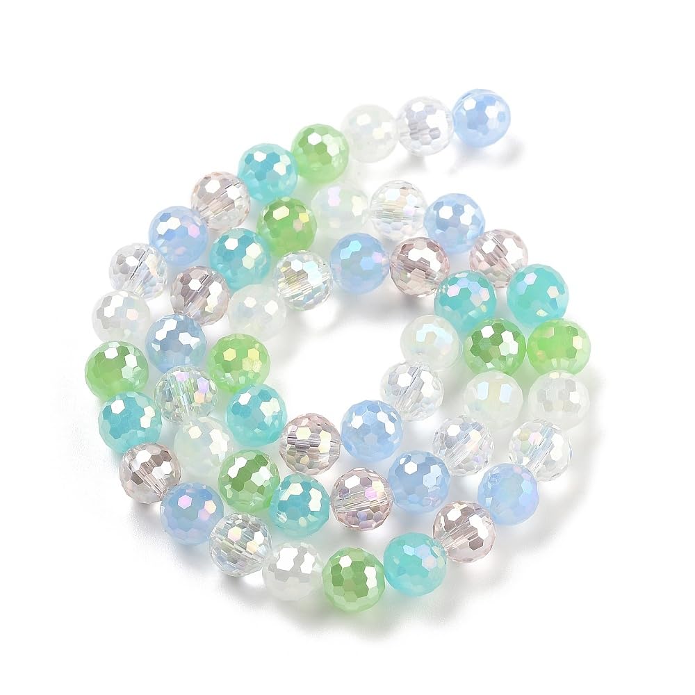 50pcs 8mm Electroplated Faceted Glass Round Beads Loose Spacer Beads for DIY Fri