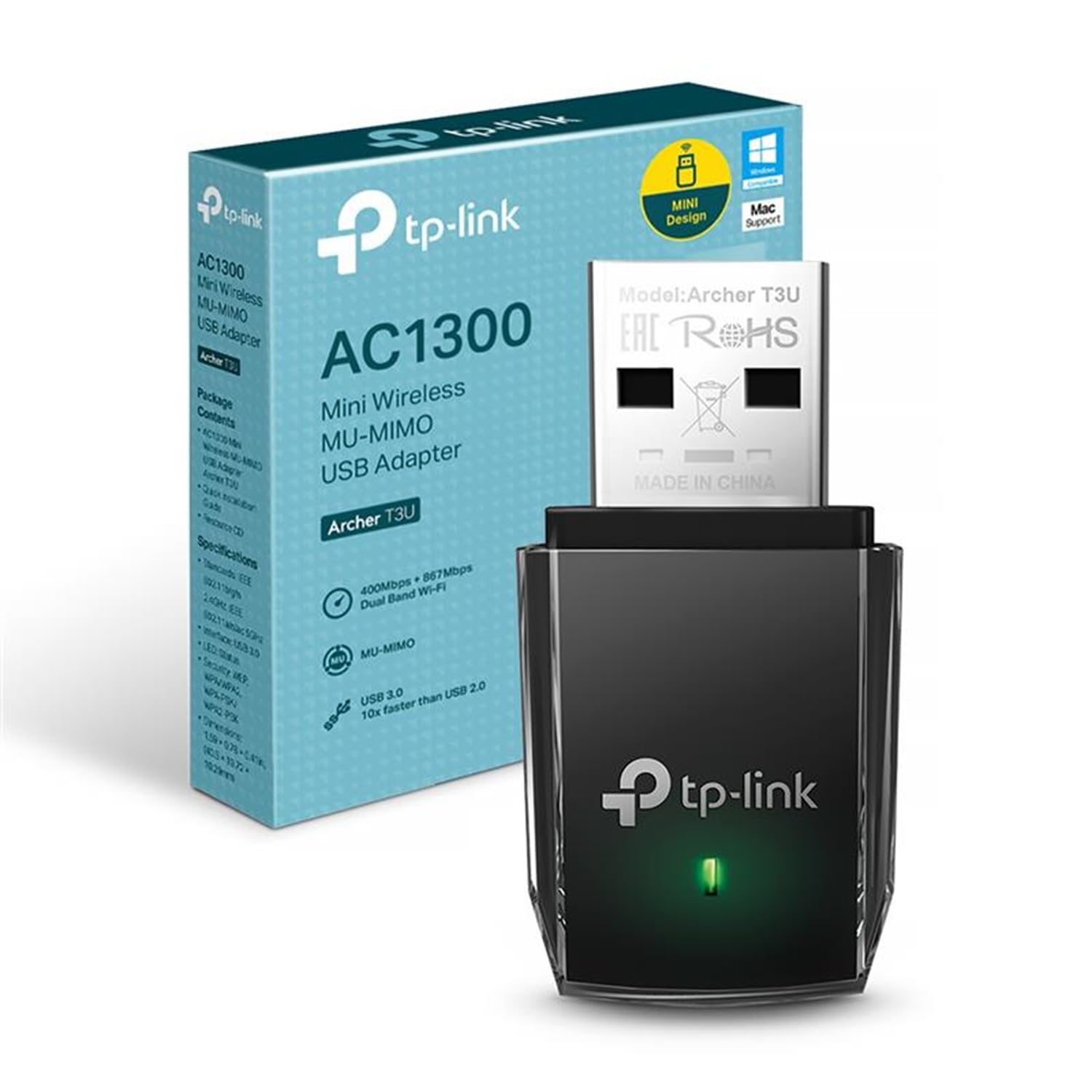 TP-Link 1300 Mbps High Gain Wireless Dual Band USB Adapter, 3dBi Dual Omni Direc