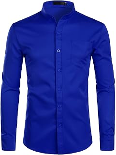 ZEROYAA Men's Mandarin Collar Stretch Dress Shirts