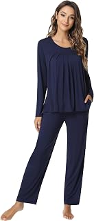 NACHILA Conjunto de pijama de manga larga para mujer, pantalones largos para dormir, pijama plisados, tallas S-XL - azul - XL