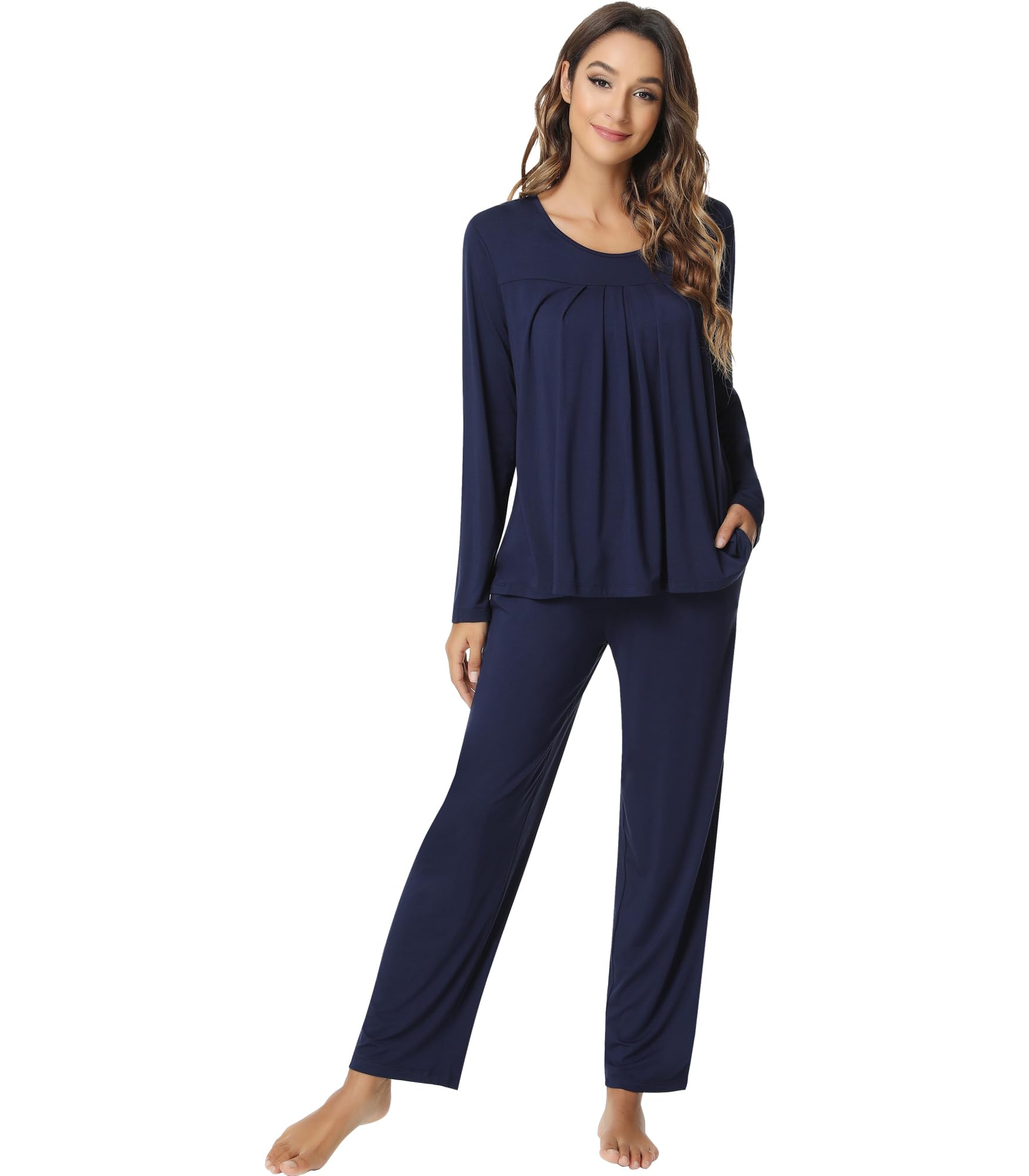 NACHILA Conjunto de pijama de manga larga para mujer, pantalones largos para dor