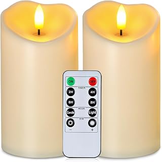 Homemory Outdoor Waterproof Flameless Candles, Dark Ivory, Set of 2, D 3" | Waterproof Battery Operated Candles Flickering with Remote Control and Timer for Outside Garden Patio Pathway Decoration