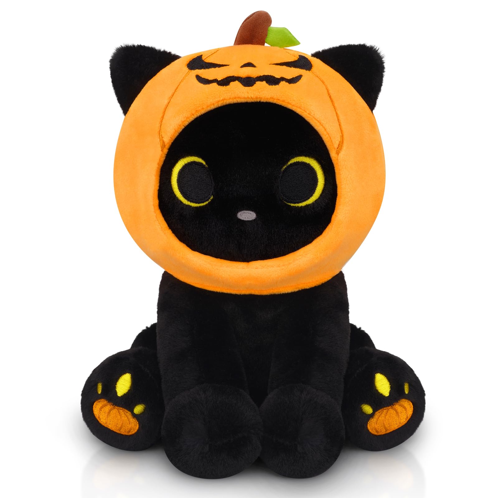 Hagusahuo Halloween Plush, 8inch Pumpkin Black Cat Plush Halloween Stuffed Anima