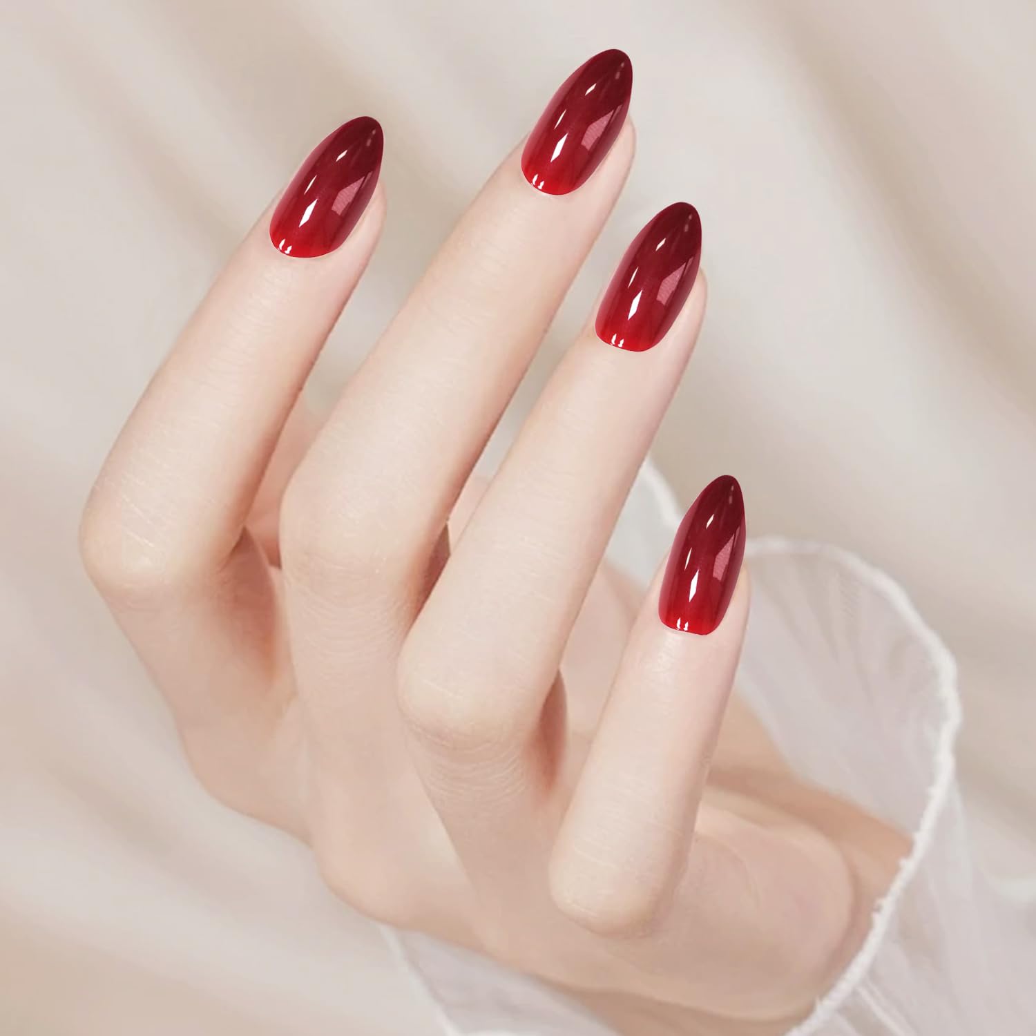 Almond Shape French Cat Ice Press On Nail Glossy Magnetic Effect and Star French