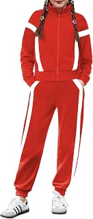 Zaclotre Girl's 2 Piece Outfits Zip Up Sweatsuit Contrast Striped Tracksuit