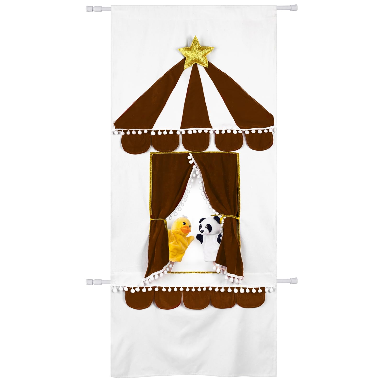 Teyva Daily Doorway Puppet Theater with 2 Adjustable Rods, Brown | 67 x 31 Inch 