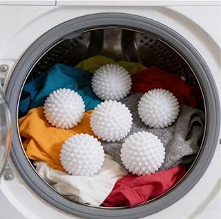6 Pcs Reusable Hair Removal Balls Fabric Softener Anti Tangle No Electricity for Washing Machine Dryer White Towels
