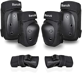 Banzk Adult Knee Pads Elbow Pads Wrist Guards for Adult Kids 6 in 1 Protective Gear Set for Skateboarding Biking Roller Skating Cycling Outdoor Sports